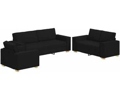 Sofa 3 pcs Juoda 220 x 80 x 84 cm Lino mišinio audinys