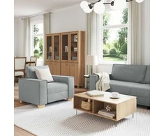 Sofa 3 pcs Šviesiai pilka 220 x 80 x 84 cm Lino mišinio audinys