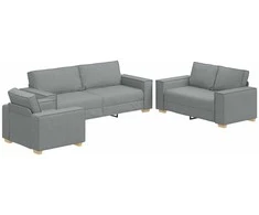 Sofa 3 pcs Šviesiai pilka 220 x 80 x 84 cm Lino mišinio audinys