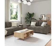 Sofa 3 pcs Tamsiai pilka 221 x 80 x 80 cm Lino mišinio audinys
