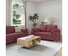 Sofa 3 pcs Vėjo raudona 219 x 80 x 82 cm Lino mišinio audinys