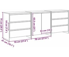Kabalas su stalčių 3 pcs Juoda 70 x 41 x 75 cm Apdirbta mediena