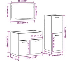 Vonios baldų rinkinys 3 vnt. Senovinis medis 60 x 38,5 x 46 cm