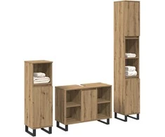 Vonios baldų rinkinys su saugykla 3 pcs Ruda Apdirbta mediena
