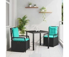 Lauko baldų komplektas Sodo valgomojo komplektas 3 pcs Juoda poliratanas