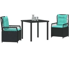Lauko baldų komplektas Sodo valgomojo komplektas 3 pcs Juoda poliratanas