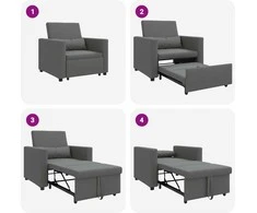 Fotelis Ištraukiamas sofa-lova vienvietis su ratu Tamsiai pilka audinys