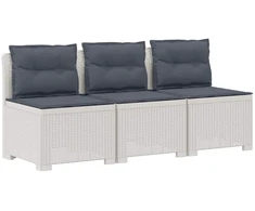 3-vietė sodo sofa su pagalvėlėmis, Rattan išvaizda PP Balta