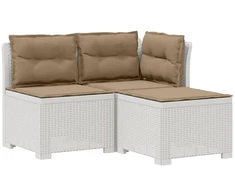 3-vietė sodo sofa su pagalvėlėmis, Rattan išvaizda PP Balta