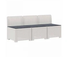 3-vietė sodo sofa su pagalvėlėmis, Rattan išvaizda PP Balta