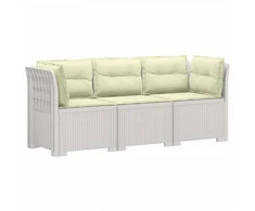 3-vietė sodo sofa su pagalvėlėmis, Rattan išvaizda PP Balta