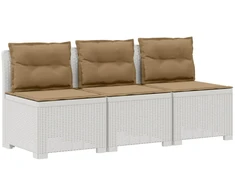 3-vietė sodo sofa su pagalvėlėmis, Rattan išvaizda PP Balta