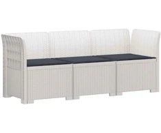 3-vietė sodo sofa su pagalvėlėmis, Rattan išvaizda PP Balta