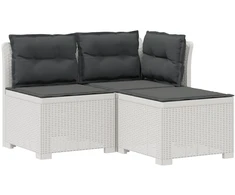 3-vietė sodo sofa su pagalvėlėmis, Rattan išvaizda PP Balta