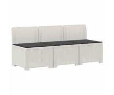 3-vietė sodo sofa su pagalvėlėmis, Rattan išvaizda PP Balta