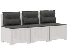 3-vietė sodo sofa su pagalvėlėmis, Rattan išvaizda PP Balta