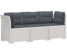3-vietė sodo sofa su pagalvėlėmis, Rattan išvaizda PP Balta