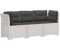3-vietė sodo sofa su pagalvėlėmis, Rattan išvaizda PP Balta