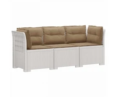 3-vietė sodo sofa su pagalvėlėmis, Rattan išvaizda PP Balta