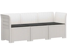 3-vietė sodo sofa su pagalvėlėmis, Rattan išvaizda PP Balta
