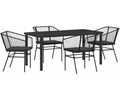 Lauko baldų komplektas Sodo valgomojo komplektas 5 pcs Juoda poliratanas