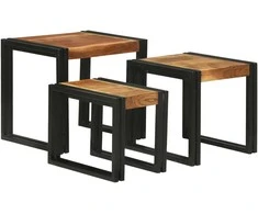 Suklijuotas stalas 3 pcs Kietos akacijos medienos ir metalo