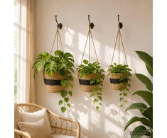 Hanging Plant Pot 3 vnt. Natūrali ir juoda Ø26 x 19 cm