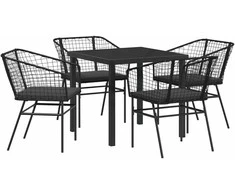 Lauko baldų komplektas Sodo valgomojo komplektas 5 pcs Juoda poliratanas