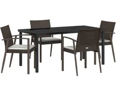 Lauko baldų komplektas Sodo valgomojo komplektas 5 pcs Ruda ir juoda PE ratanas