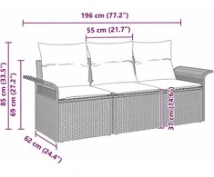 Sofos komplektas su pagalve 3 pcs Juoda poliratanas