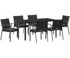 Lauko baldų komplektas Sodo valgomojo komplektas 7 pcs Juoda ir pilka PE ratanas