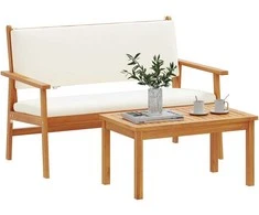 Lauko baldų komplektas Sodo Sofų Rinkinys 2 pcs Kreminė balta Kietos akacijos mediena