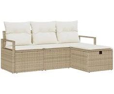 Lauko baldų komplektas Sodo Sofų Rinkinys su pagalve 4 pcs Smėlio Poli ratanas