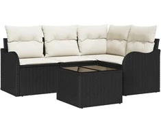Lauko baldų komplektas Sodo Sofų Rinkinys 5 pcs Juoda poliratanas