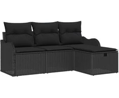 Lauko baldų komplektas Sodo Sofų Rinkinys su pagalve 4 pcs Juoda Poli ratanas