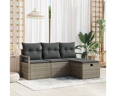 Lauko baldų komplektas Sodo Sofų Rinkinys su pagalve 4 pcs Pilka Poli ratanas