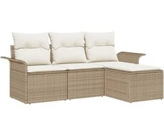 Sodo Sofų Rinkinys su pagalve 4 pcs Smėlio Poli ratanas
