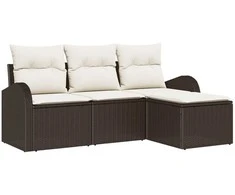 Lauko baldų komplektas Sofos komplektas su pagalve 4 pcs Ruda ir balta poliratanas