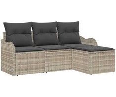 Lauko baldų komplektas Sodo Sofų Rinkinys su pagalve 4 pcs Šviesiai pilka Poli ratanas