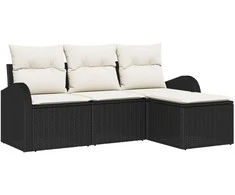 Lauko baldų komplektas Sofos komplektas su pagalve 4 pcs Juoda ir Balta poliratanas