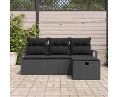 Lauko baldų komplektas Sodo Sofų Rinkinys su pagalve 4 pcs Juoda Poli ratanas