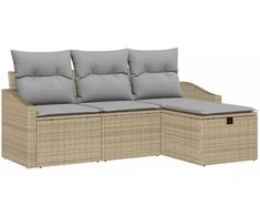 Lauko baldų komplektas Sofos komplektas su pagalve 4 pcs Smėlio poliratanas