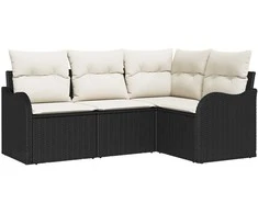 Lauko baldų komplektas Sodo Sofų Rinkinys su saugykla 4 pcs Juoda poliratanas