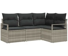 Lauko baldų komplektas Sofos komplektas 4 pcs Šviesiai pilka poliratanas