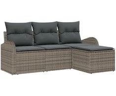 Lauko baldų komplektas Sofos komplektas su pagalve su saugykla 4 pcs Pilka poliratanas