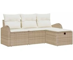 Lauko baldų komplektas Sodo Sofų Rinkinys su pagalve 4 pcs Smėlio Poli ratanas