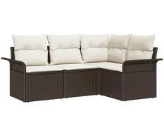 Lauko baldų komplektas Sodo Sofų Rinkinys su saugykla 4 pcs Ruda poliratanas