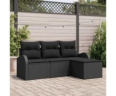 Lauko baldų komplektas Sofos komplektas su pagalve su saugykla 4 pcs Juoda poliratanas