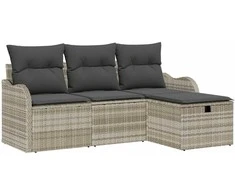 Lauko baldų komplektas Sodo Sofų Rinkinys su pagalve 4 pcs Šviesiai pilka Poli ratanas