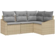 Lauko baldų komplektas Sofos komplektas su pagalve 4 pcs Smėlio poliratanas